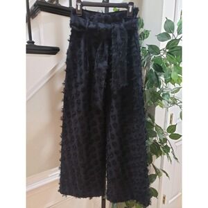 H&M Women's Black Wide Cut High Waist Tie Belt Pockets Ankle Length Pants 2
